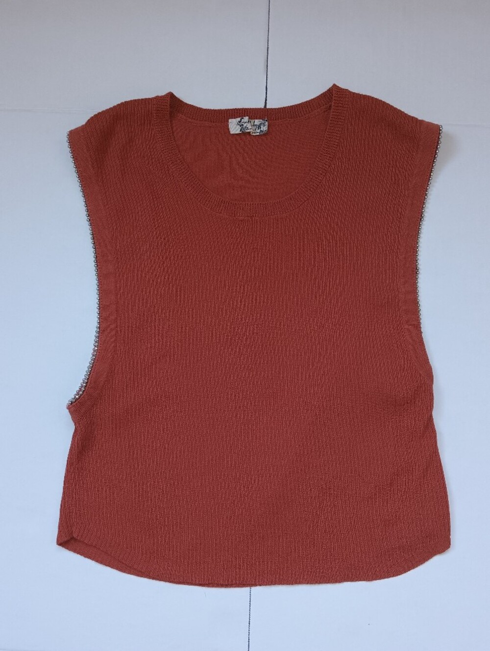 Free People Ribbed Crop Tank In Rust With Sliver Beading Detailing S/M